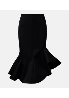 Mugler Asymmetric ruffled wool-blend midi skirt