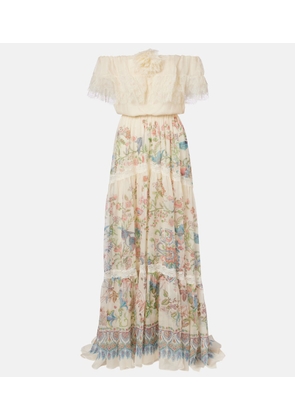 Etro Lace-trimmed printed off-shoulder silk maxi dress