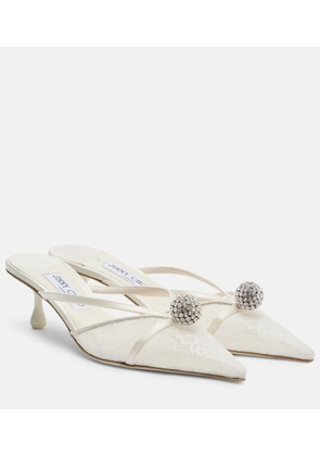 Jimmy Choo Sana embellished leather-trimmed lace mules