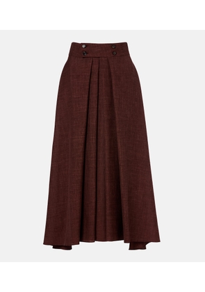 Loro Piana Petra pleated wool, silk, and linen midi skirt