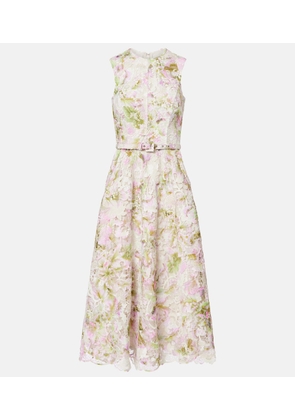 Monique Lhuillier Belted lace midi dress