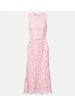Monique Lhuillier Floral belted lace midi dress