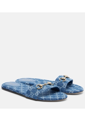 Gucci Horsebit GG denim slides