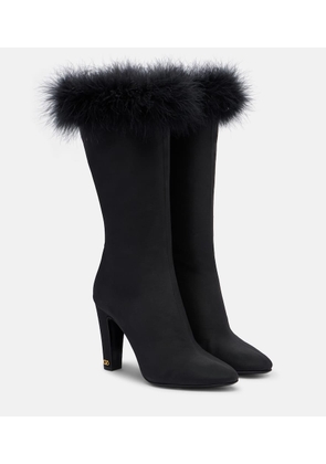 Valentino Garavani Hotty feather-trimmed satin knee-high boots