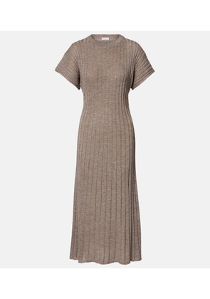 Brunello Cucinelli Ribbed-knit lame midi dress
