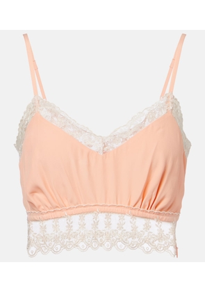 Simone Rocha Lace-trimmed crepe de chine bra top
