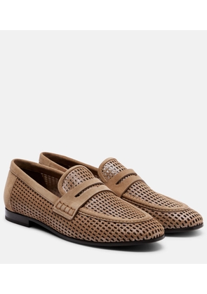Brunello Cucinelli Perforated suede-trimmed leather penny loafers
