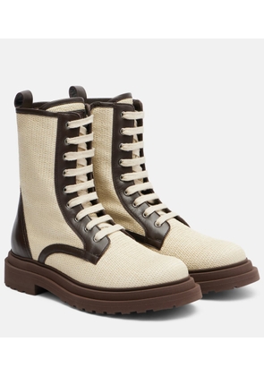 Brunello Cucinelli Leather-trimmed lace-up boots