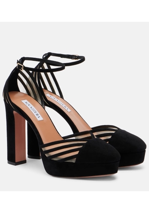 Aquazzura Alana suede and mesh platform pumps