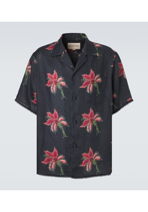 Valentino Floral lace-trimmed linen bowling shirt