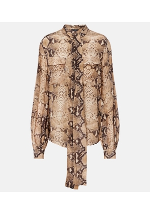 7 For All Mankind Snake-print tie-neck blouse