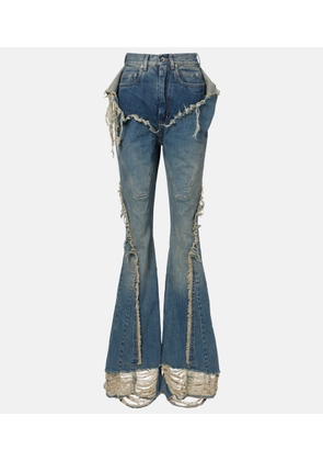 Rick Owens Silvered distressed bootcut jeans