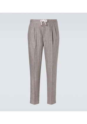 Brunello Cucinelli Chalk stripe linen twill tapered pants