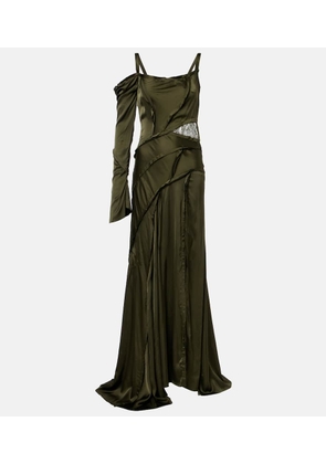 Blumarine Asymmetric lace-trimmed satin gown