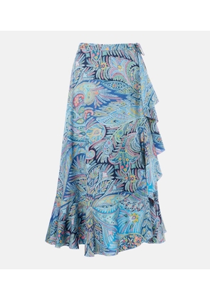 Etro Printed ruffled cotton-blend midi skirt