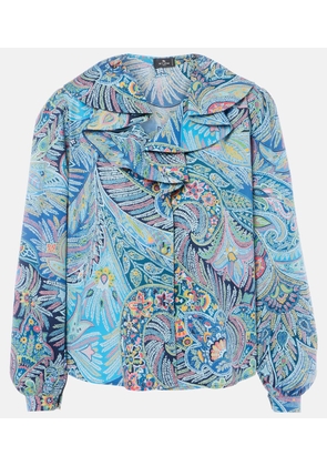 Etro Printed ruffled cotton-blend shirt