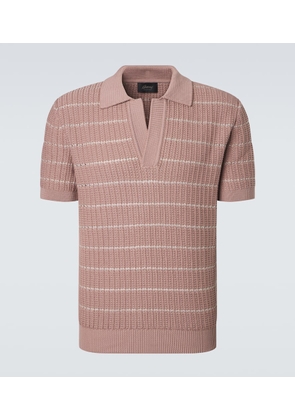 Brioni Embroidered cotton and linen polo shirt
