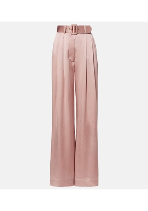 Zimmermann Belted pleated silk satin wide-leg pants