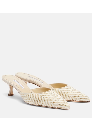 Manolo Blahnik Carolyne leather-trimmed woven mules