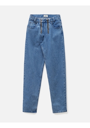 Wide Leg Double Zips Denim Trousers
