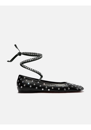 Ane Crystal Lace Up Flat Black Nappa