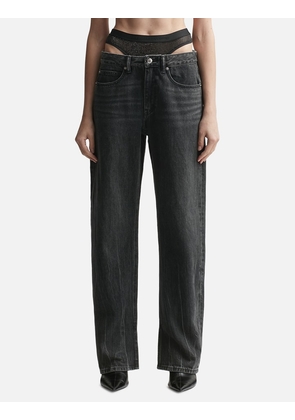 Pre-Styled Straight-Leg Slit-Hem Jeans