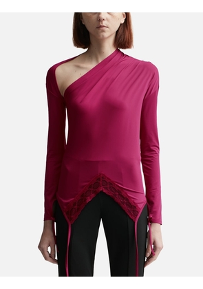 RED ASYMMETRY NECK JERSEY TOP