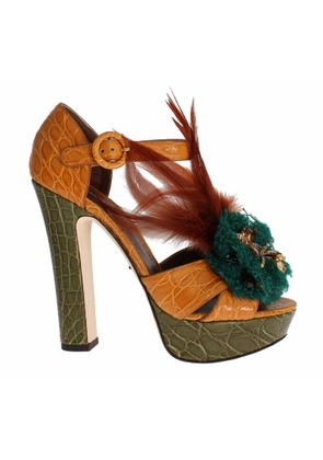 Multicolor Crystal Ankle Strap Platform Sandals - EU37/US6.5