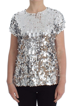 Dolce & Gabbana  Silver Sequined Crewneck Blouse T-shirt Top - IT40