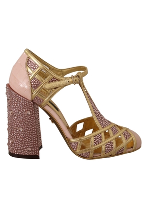 Silk-Infused Leather Crystal Pumps in Pink Gold - EU36/US5.5