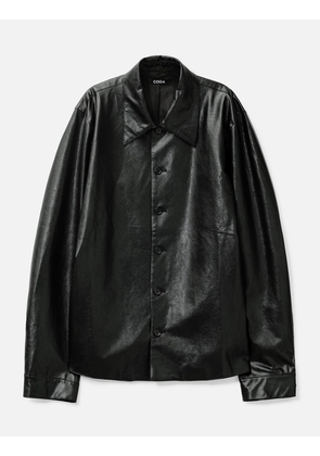 Black Synthetic Leather Cut Out Tiered Jacket
