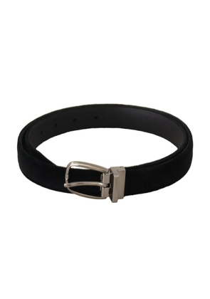 Dolce & Gabbana Black Classic Velvet Silver Tone Metal Buckle Belt - 95 cm / 38 Inches