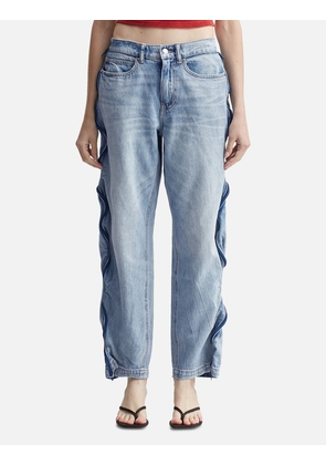 Bleach Blue Denim And Mesh Zipper Pants