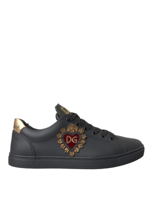 Dolce & Gabbana Black Leather Heart Embellished Sneakers Shoes - EU41/US8