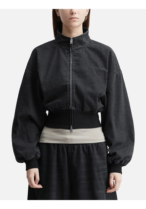 Black Brushed Denim Funnel Neck Jacket