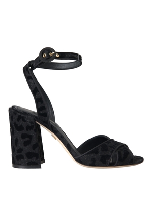 Black Leopard Suede Heels Sandals Shoes - EU37.5/US7