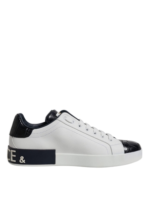 White Black Leather Portofino Sneakers Shoes - EU42/US9