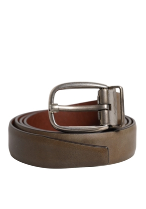 Brown Leather Classic Metal Logo Buckle Belt - 110 cm / 44 Inches