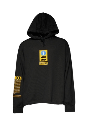 Black Cotton Hooded DG Shield Pullover Sweater - M