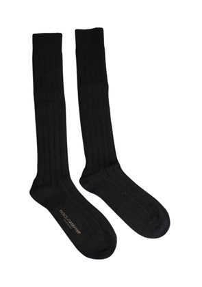 Black DG Logo Print Over The Calf Socks - L