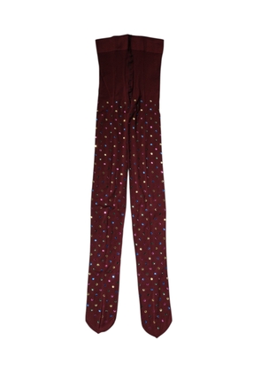 Maroon Nylon Crystal Embellished Pantyhose Tights - S