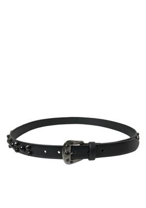 Dolce & Gabbana Black Embellished Leather Engraved Buckle Belt - 85 cm / 34 Inches