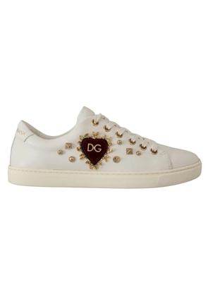 White Leather Gold Red Heart Sneakers Shoes - EU36.5/US6