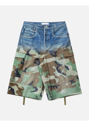 Gradation Printed Denim Cargo Shorts