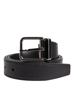 Black Classic Calf Leather Silver Buckle Belt - 90 cm / 36 Inches