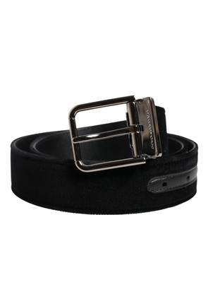 Black Cotton Silver Metal Buckle Belt - 85 cm / 34 Inches