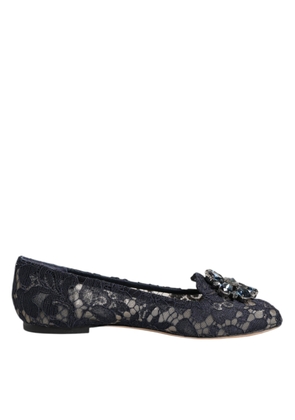 Blue Taormina Lace Crystals Flats Shoes - EU35/US4.5