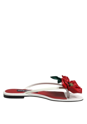 Red White KEIRA Flower Leather Sandals Shoes - EU37.5/US7