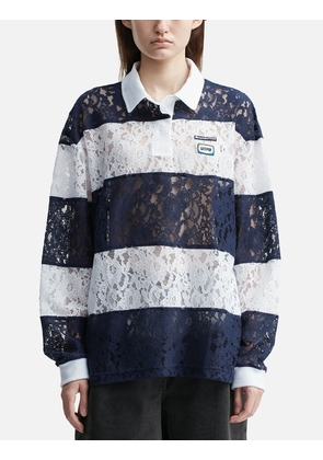 Navy Lace Stripe Piqué Top