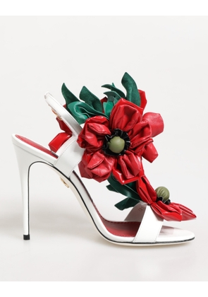 White Red Floral Detailing Sandals Shoes - EU35/US4.5